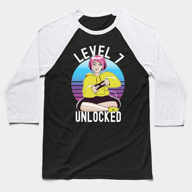 Level 7 Unlocked Girls Loves Anime Gamer 7th Birthday Girl Baseball T-Shirt by Ramadangonim